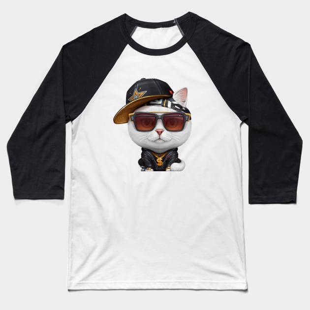 White Cat Hip-Hop Super Star Baseball T-Shirt by stonemask